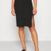 Even&Odd Basic - Midi Skirt With Slit - Falda De Tubo - Black