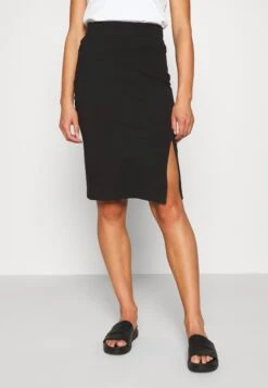 Even&Odd Basic - Midi Skirt With Slit - Falda De Tubo - Black