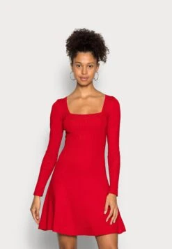 Even&Odd Eckiger Ausschnitt Mini Strickkleid - Vestido De Punto - Red