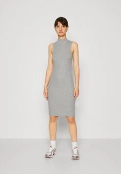Even&Odd Perkin Neck Midi Bodycon Dress - Vestido Ligero - Mottled Grey