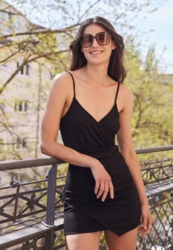 Even&Odd Strappy Warp Mini Bodycon Punto Dress - Vestido De Tubo - Black