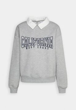 Even&Odd Poloneck With Collar And Embroidery - Sudadera - Mottled Light Grey