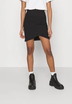Even&Odd Asymetric Overlap Wrap Mini High Waisted Skirt - Falda De Tubo - Black