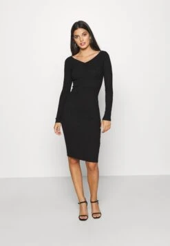 Even&Odd V Ausschnitt Ripp Mini Strickkleid - Vestido De Tubo - Black