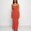 Even&Odd Midi Fake Bodycon Dress - Vestido Largo - Orange/Pink/Black