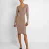 Even&Odd V Ausschnitt Ripp Mini Strickkleid - Vestido De Tubo - Taupe