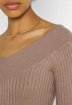 Even&Odd V Ausschnitt Ripp Mini Strickkleid - Vestido De Tubo - Taupe -ASOS TIENDA d67beeabfc8448f3a64c25d3d08cadec