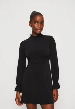 Even&Odd Rushed Neckline Flowy Long Sleeves - Vestido Ligero - Black