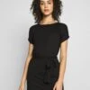 Even&Odd Basic Short Sleeves Mini Belted Dress - Vestido Ligero - Black/Black