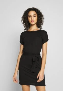 Even&Odd Basic Short Sleeves Mini Belted Dress - Vestido Ligero - Black/Black